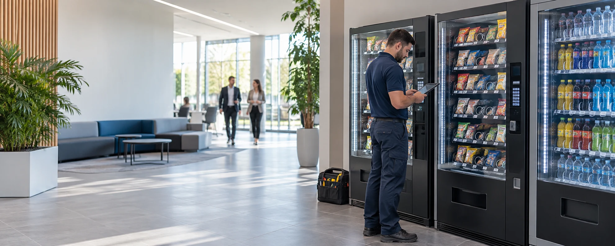 Conjunto de máquinas vending en un espacio corporativo